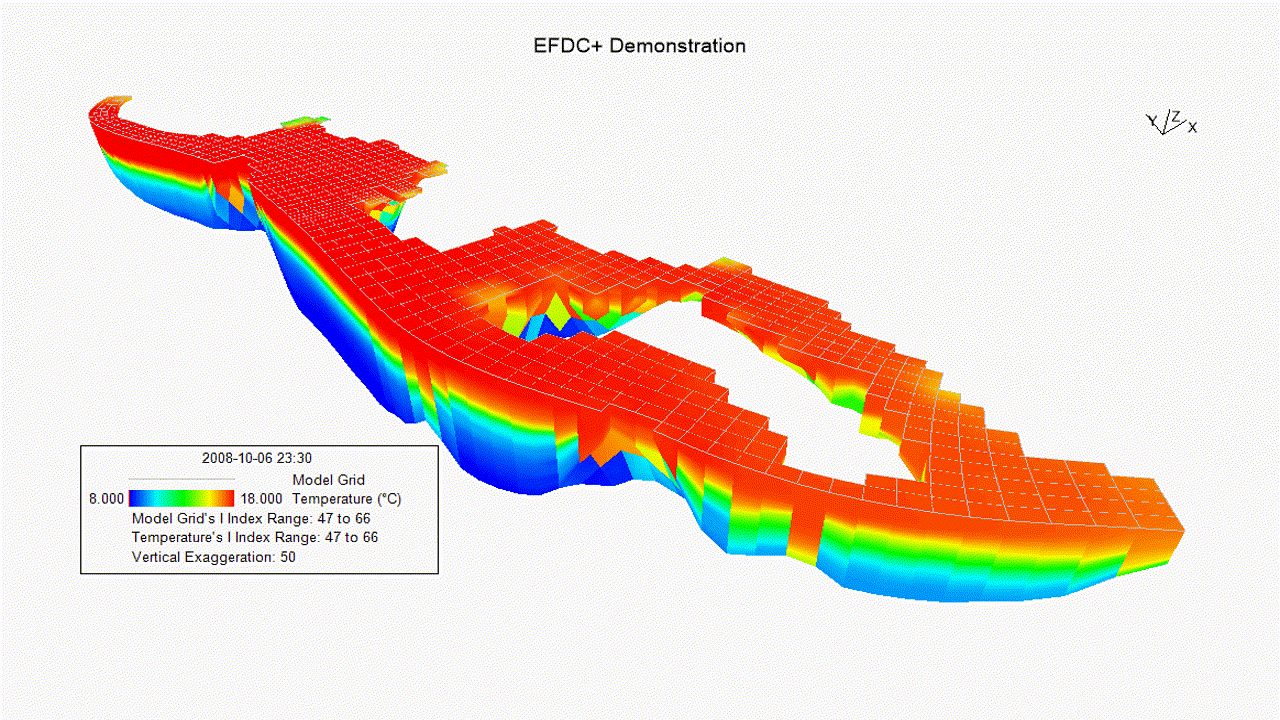 3D slice through Lake Washington showing temperature.