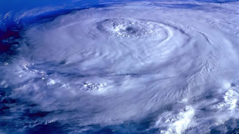 Satellite view of a hurricane over the ocean.