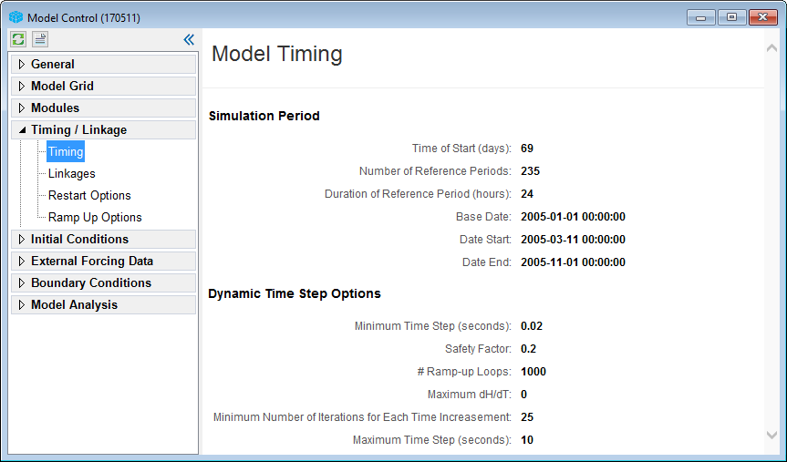 Model timing settings GUI in EE.