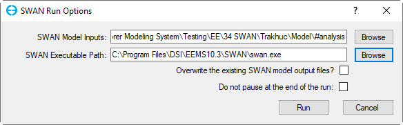 Figure 3. SWAN Run Options.