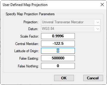 Figure 2: Define coordinate system with projection parameters based on UTM and WGS 84