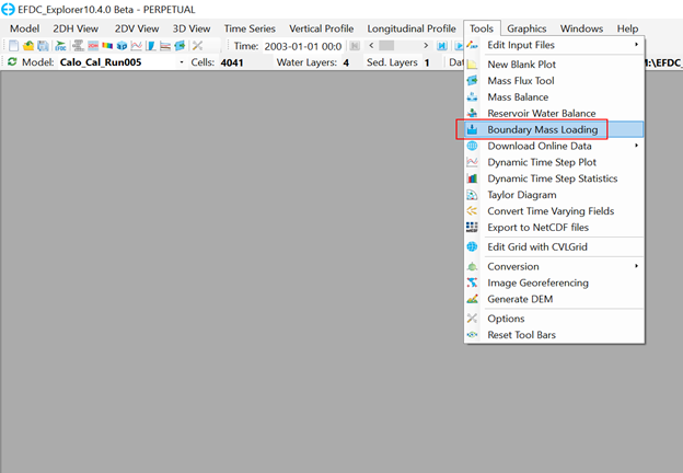 Figure 2. Boundary Mass Loading utility in EE.