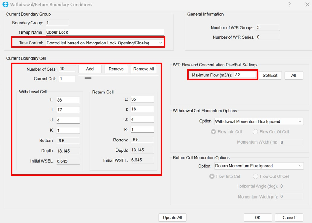 Figure 2. Withdrawal/return boundary condition configuration.
