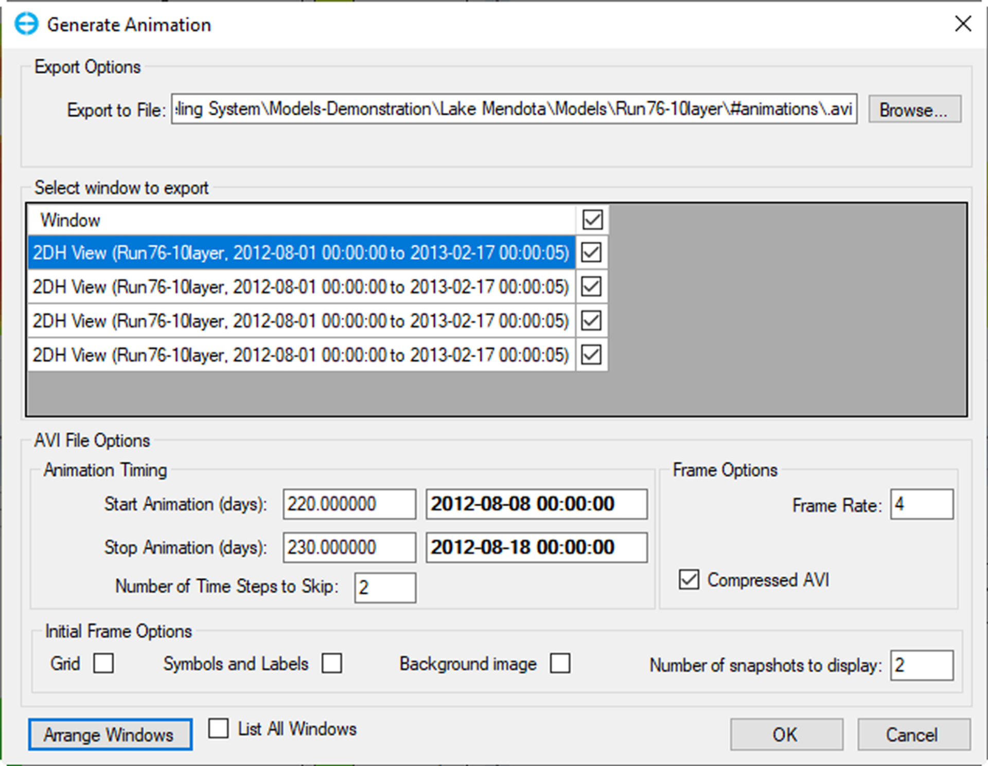Figure 7. Generate Animation form.
