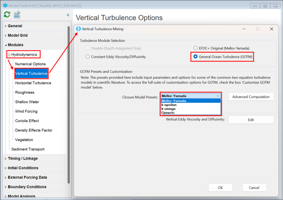 Figure 2: GOTM turbulence closure configuration in EEMS