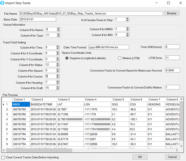 Figure 1. EE can import the AIS data using “Import Ship Tracks”.