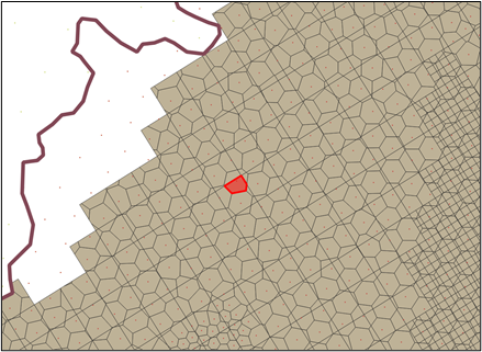 Figure 2. Intersection of the Voronoi polygon layer and the model grid cell layer